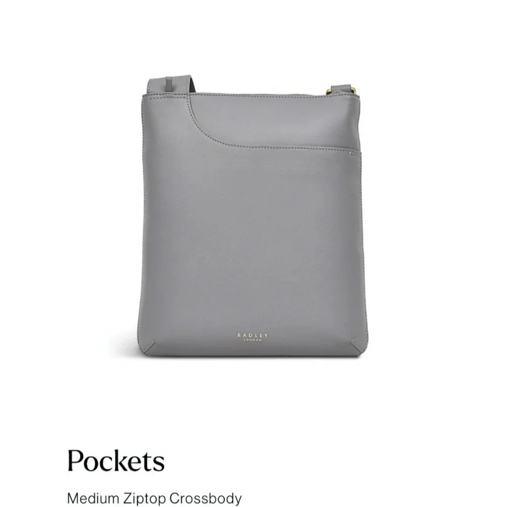 Radley London NWT Pockets Icon Crossbody/Messenger Bag Gray Smooth Leather